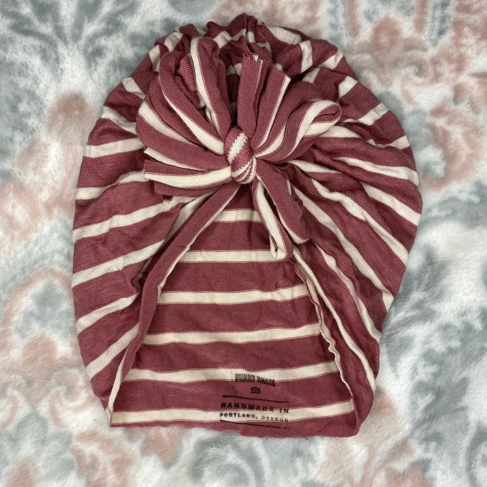 Striped deep pink and White Turban Headwrap